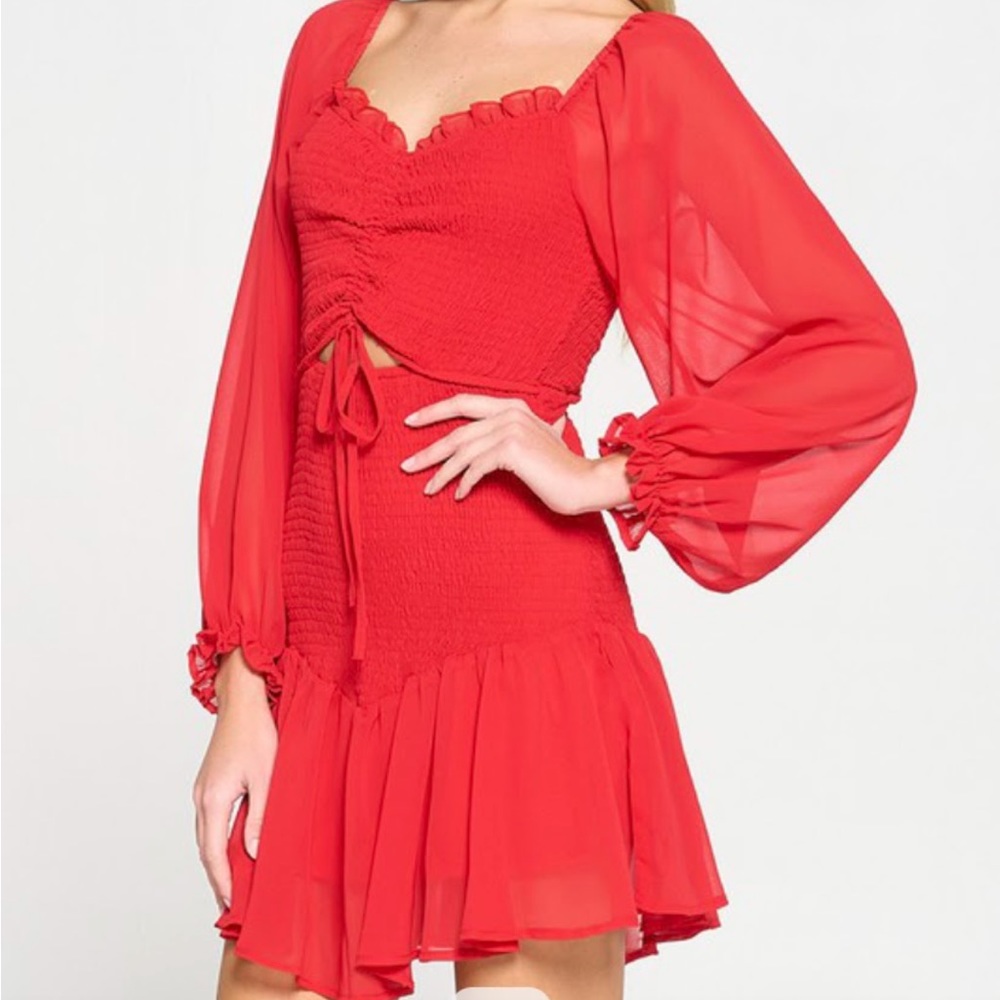 Trinity Red long sleeve Smocked Dress❤️NWT